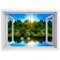 Vinilos ventanas 3d cisnes en el lago